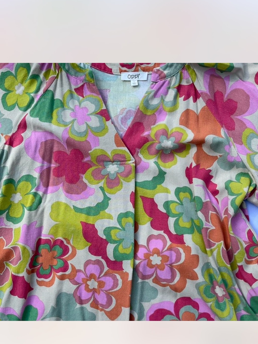 ODDI Floral V-Neck Blouse in Multi Floral Print